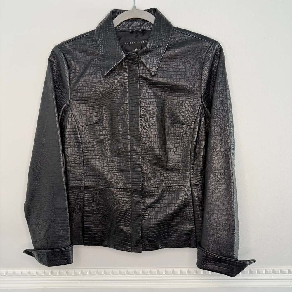 100% leather black crocodile texture y2k jacket whimsigoth moto grunge 4 small